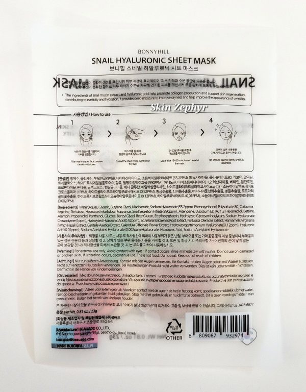 Bonnyhill Snail Hyaluronic Sheet Mask Supply